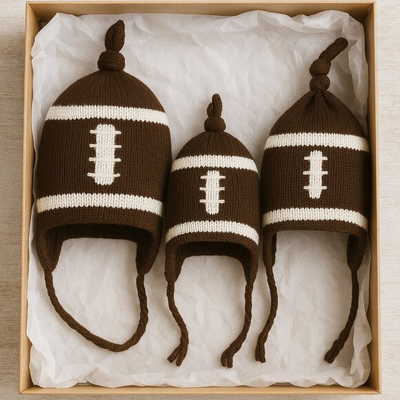 Football knitted ski cap set of three MOM DAD BABY NEW NEW alpaca fiber - Picture 2 of 6